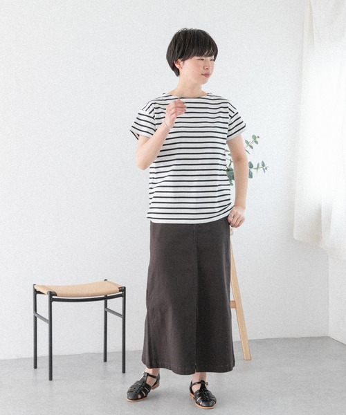 FORK&SPOON（フォークアンドスプーン）の「FORK&SPOON　ボートネックボーダーショートスリーブ（Tシャツ/カットソー・レディース・イエロー系その他/ブラック系その他/ベージュ系その他/ブルー系その他・1）」の12枚目の写真