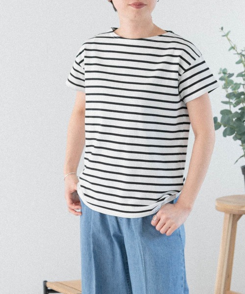 FORK&SPOON（フォークアンドスプーン）の「FORK&SPOON　ボートネックボーダーショートスリーブ（Tシャツ/カットソー・レディース・イエロー系その他/ブラック系その他/ベージュ系その他/ブルー系その他・1）」の13枚目の写真