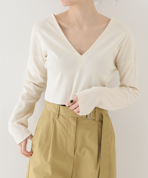 JANE SMITH ジェーンスミス 23春夏 Vネック ショート丈 プルオーバー / VN SHORT LENGTH カットソー 長袖 コットン オフホワイト38(M) IENA（イエナ）の「【JANE SMITH/ジェーンスミス】VN SHORT LENGTH