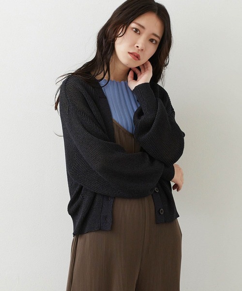 NICOLE white（ニコルホワイト）の「片畦Ｖネックショートカーディガン（カーディガン/ボレロ・レディース・オレンジ/グレー/オフホワイト/ネイビー・FREE）」の4枚目の写真