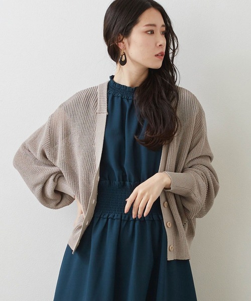 NICOLE white（ニコルホワイト）の「片畦Ｖネックショートカーディガン（カーディガン/ボレロ・レディース・オレンジ/グレー/オフホワイト/ネイビー・FREE）」の3枚目の写真