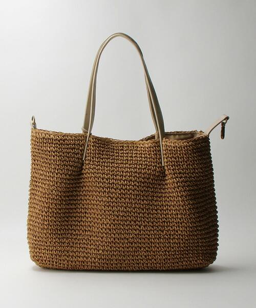 フォルナ　ペーパー　レザーハンドル　トートバッグ　かごバッグ　新品　ブラウン folna（フォルナ）の「【別注】＜Folna＞ペーパー レザー