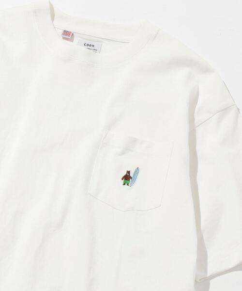 coen（コーエン）の「サマーベアワンポイント刺繍Tシャツ（WEB限定カラー）（Tシャツ/カットソー・メンズ・ホワイト/ブラック/ネイビー/オフホワイト/ライム/ライラック・S/M/L/XL）」の2枚目の写真