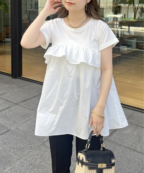 prose verse（プロズヴェール）の「フリルギャザーペプラムTシャツ（Tシャツ/カットソー・レディース・ブラック/オフホワイト・MEDIUM）」の13枚目の写真