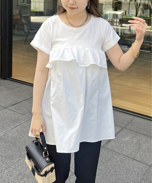 prose verse（プロズヴェール）の「フリルギャザーペプラムTシャツ（Tシャツ/カットソー・レディース・ブラック/オフホワイト・MEDIUM）」の14枚目の写真