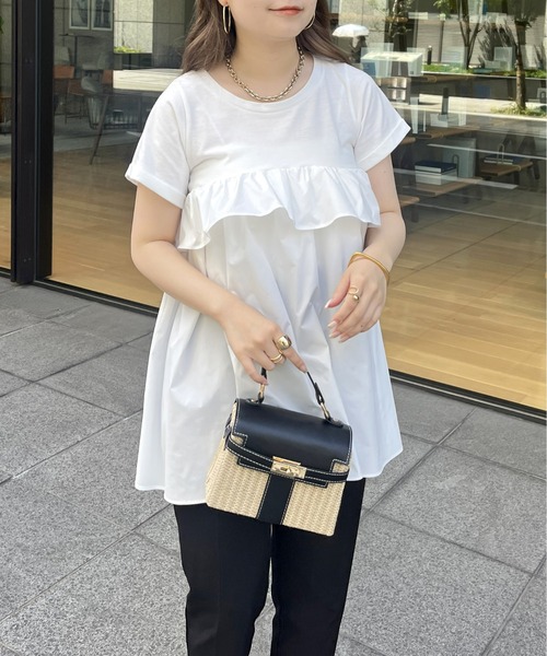 prose verse（プロズヴェール）の「フリルギャザーペプラムTシャツ（Tシャツ/カットソー・レディース・ブラック/オフホワイト・MEDIUM）」の15枚目の写真