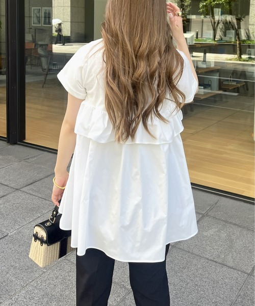 prose verse（プロズヴェール）の「フリルギャザーペプラムTシャツ（Tシャツ/カットソー・レディース・ブラック/オフホワイト・MEDIUM）」の16枚目の写真