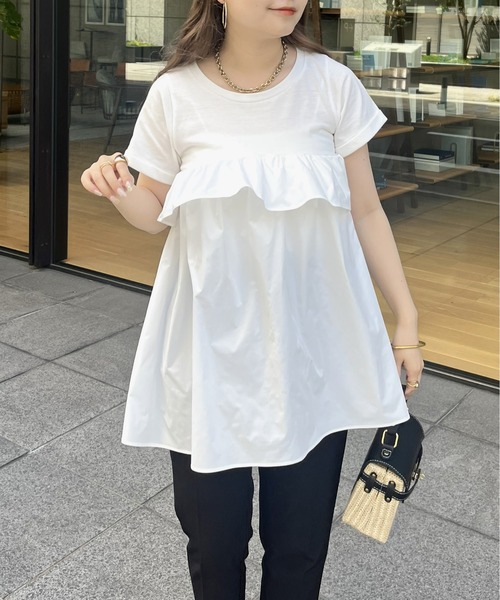 prose verse（プロズヴェール）の「フリルギャザーペプラムTシャツ（Tシャツ/カットソー・レディース・ブラック/オフホワイト・MEDIUM）」の17枚目の写真