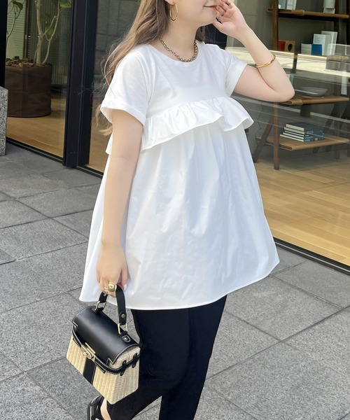 prose verse（プロズヴェール）の「フリルギャザーペプラムTシャツ（Tシャツ/カットソー・レディース・ブラック/オフホワイト・MEDIUM）」の19枚目の写真