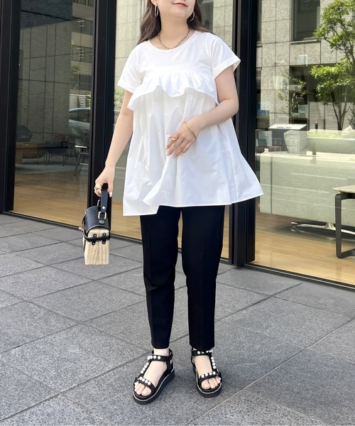 prose verse（プロズヴェール）の「フリルギャザーペプラムTシャツ（Tシャツ/カットソー・レディース・ブラック/オフホワイト・MEDIUM）」の21枚目の写真