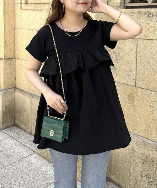 prose verse（プロズヴェール）の「フリルギャザーペプラムTシャツ（Tシャツ/カットソー・レディース・ブラック/オフホワイト・MEDIUM）」の5枚目の写真