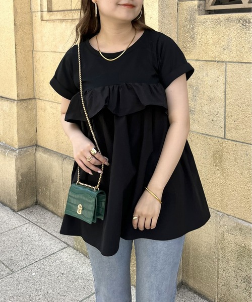 prose verse（プロズヴェール）の「フリルギャザーペプラムTシャツ（Tシャツ/カットソー・レディース・ブラック/オフホワイト・MEDIUM）」の6枚目の写真