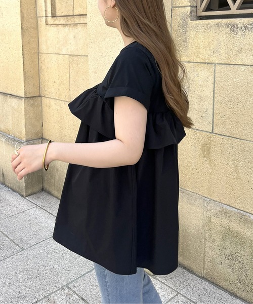 prose verse（プロズヴェール）の「フリルギャザーペプラムTシャツ（Tシャツ/カットソー・レディース・ブラック/オフホワイト・MEDIUM）」の7枚目の写真