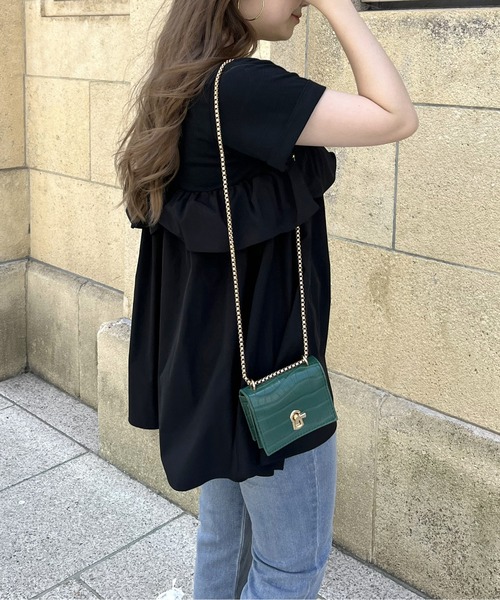 prose verse（プロズヴェール）の「フリルギャザーペプラムTシャツ（Tシャツ/カットソー・レディース・ブラック/オフホワイト・MEDIUM）」の8枚目の写真