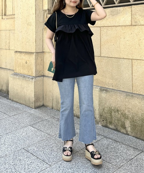 prose verse（プロズヴェール）の「フリルギャザーペプラムTシャツ（Tシャツ/カットソー・レディース・ブラック/オフホワイト・MEDIUM）」の9枚目の写真