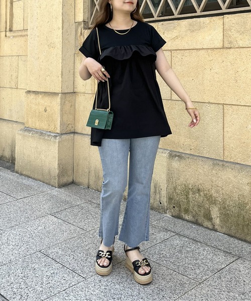 prose verse（プロズヴェール）の「フリルギャザーペプラムTシャツ（Tシャツ/カットソー・レディース・ブラック/オフホワイト・MEDIUM）」の10枚目の写真