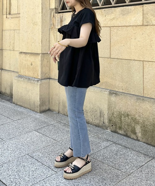 prose verse（プロズヴェール）の「フリルギャザーペプラムTシャツ（Tシャツ/カットソー・レディース・ブラック/オフホワイト・MEDIUM）」の11枚目の写真