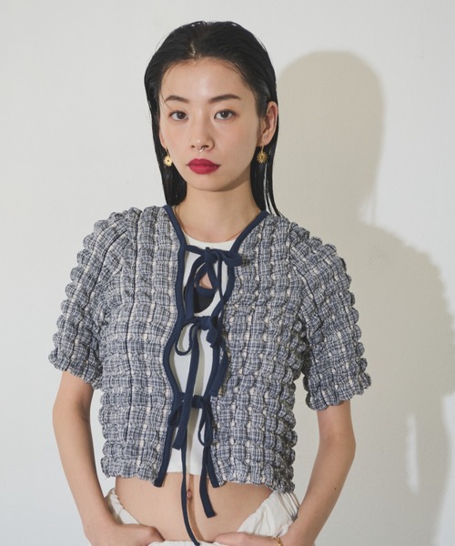 Solace（ソレイス）の「マルチWAYポップコーンミニトップス（Tシャツ/カットソー・レディース・ミント/ネイビー・FREE）」の15枚目の写真