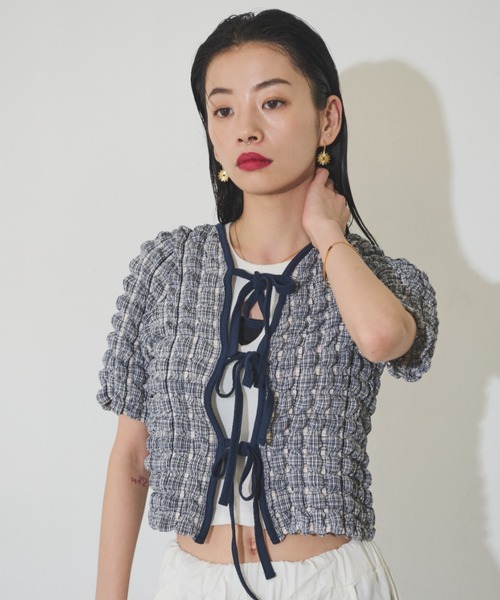 Solace（ソレイス）の「マルチWAYポップコーンミニトップス（Tシャツ/カットソー・レディース・ミント/ネイビー・FREE）」の16枚目の写真