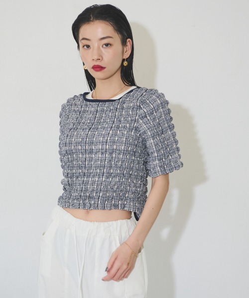 Solace（ソレイス）の「マルチWAYポップコーンミニトップス（Tシャツ/カットソー・レディース・ミント/ネイビー・FREE）」の21枚目の写真