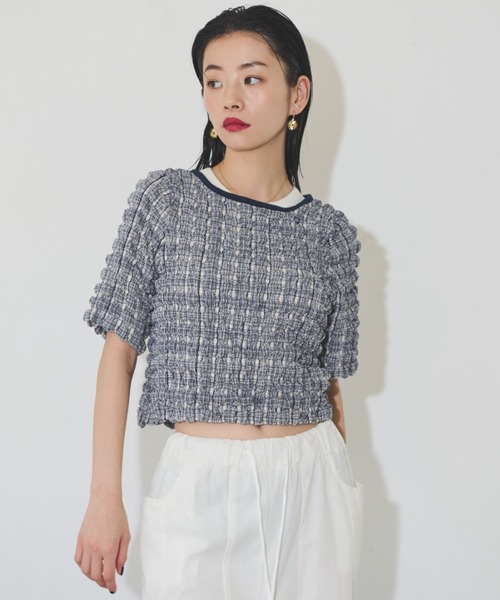 Solace（ソレイス）の「マルチWAYポップコーンミニトップス（Tシャツ/カットソー・レディース・ミント/ネイビー・FREE）」の22枚目の写真