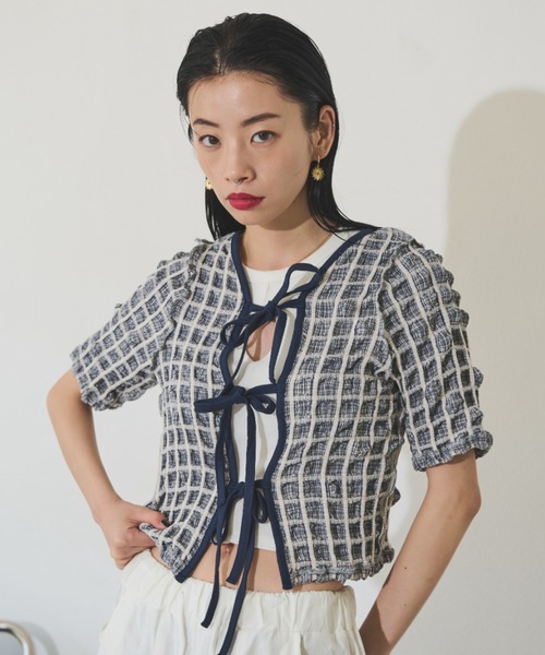 Solace（ソレイス）の「マルチWAYポップコーンミニトップス（Tシャツ/カットソー・レディース・ミント/ネイビー・FREE）」の18枚目の写真