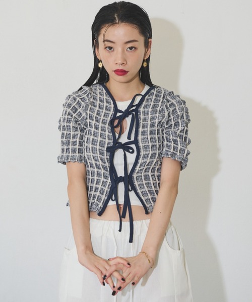 Solace（ソレイス）の「マルチWAYポップコーンミニトップス（Tシャツ/カットソー・レディース・ミント/ネイビー・FREE）」の19枚目の写真