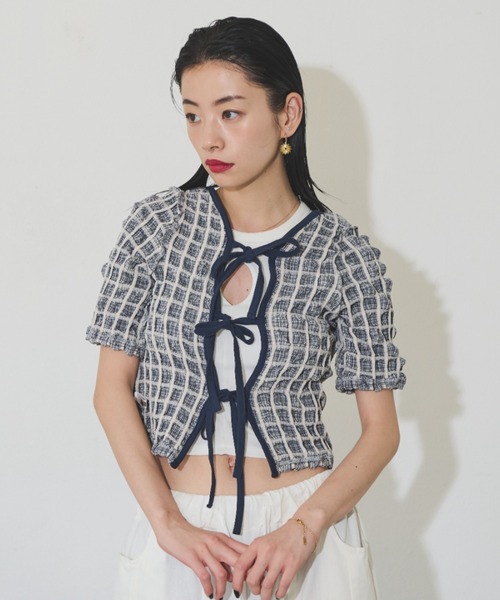 Solace（ソレイス）の「マルチWAYポップコーンミニトップス（Tシャツ/カットソー・レディース・ミント/ネイビー・FREE）」の20枚目の写真