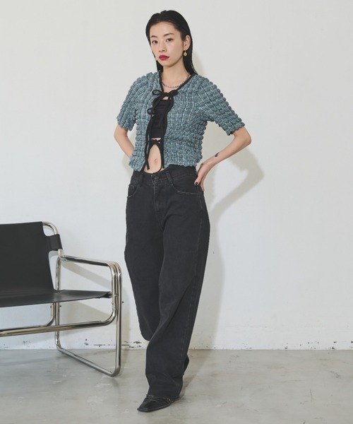 Solace（ソレイス）の「マルチWAYポップコーンミニトップス（Tシャツ/カットソー・レディース・ミント/ネイビー・FREE）」の13枚目の写真