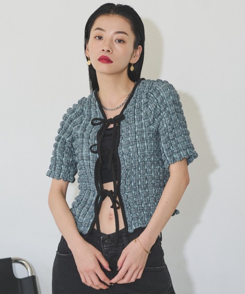 Solace（ソレイス）の「マルチWAYポップコーンミニトップス（Tシャツ/カットソー・レディース・ミント/ネイビー・FREE）」の3枚目の写真