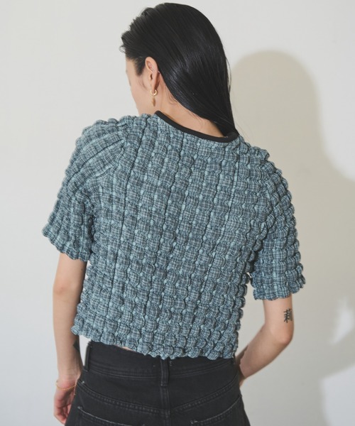 Solace（ソレイス）の「マルチWAYポップコーンミニトップス（Tシャツ/カットソー・レディース・ミント/ネイビー・FREE）」の6枚目の写真