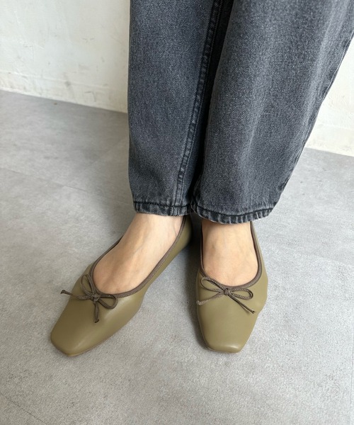 DouDou（ドゥドゥ）の「晴雨兼用スクエアソフトバレエ（バレエシューズ・レディース・ブラック/カーキ・23.5cm/24cm/24.5cm）」の6枚目の写真