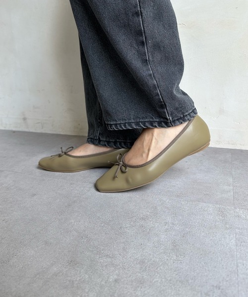 DouDou（ドゥドゥ）の「晴雨兼用スクエアソフトバレエ（バレエシューズ・レディース・ブラック/カーキ・23.5cm/24cm/24.5cm）」の4枚目の写真