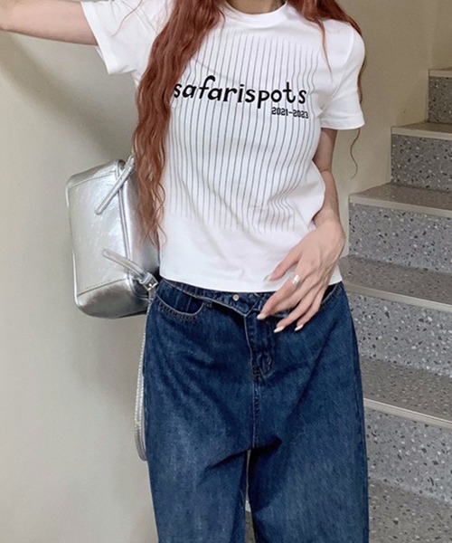 LYEON（リヨン）の「バックナンバーロゴTシャツ（Tシャツ/カットソー・レディース・グレー/ホワイト・FREE）」の12枚目の写真