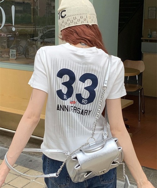 LYEON（リヨン）の「バックナンバーロゴTシャツ（Tシャツ/カットソー・レディース・グレー/ホワイト・FREE）」の15枚目の写真