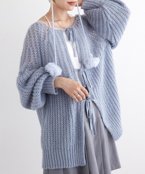 w closet（ダブルクローゼット）の「【前後2WAY】モヘア混カーディガン（ニット/セーター・レディース・オフホワイト/サックスブルー系/イエロー・FREE）」の3枚目の写真