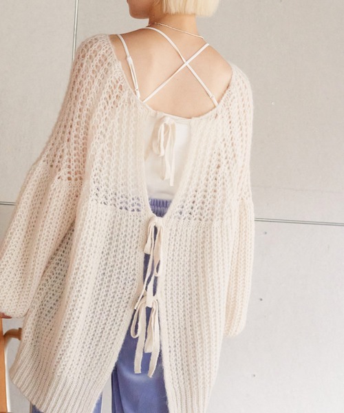 w closet（ダブルクローゼット）の「【前後2WAY】モヘア混カーディガン（ニット/セーター・レディース・オフホワイト/サックスブルー系/イエロー・FREE）」の4枚目の写真