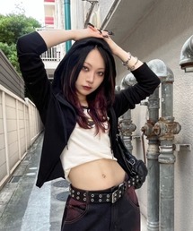 runningHIGH | 韓国ブランド runningHIGH ランニングハイ RH LOGO SLIM ZIP UP HOODIE ジップフーディ ジップパーカー クロップ丈トップス 長袖トップス ジップアップ トップス(パーカー)