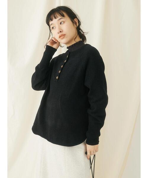 CRAFT STANDARD BOUTIQUE(クラフトスタンダードブティック)の「インドコットンシャーリングハイネックブラウス(シャツ/ブラウス・レディース・ブラック/オフホワイト・FREE)」の5枚目の写真