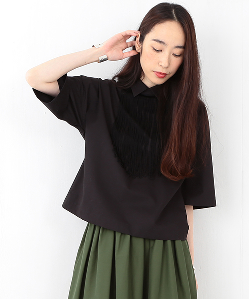 Ray BEAMS(レイビームス)の「◇RBS / フリンジチョーカー シャツ(シャツ/ブラウス・レディース・ホワイト/ブラック・ONE SIZE)」の2枚目の写真