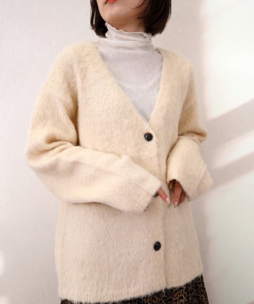 STYLEBLOCK(スタイルブロック)の「ニットカーディガン(カーディガン/ボレロ・レディース・ブルー/チャコールグレー/ピンク/グレー/モカ/イエロー/グリーン/アイボリー・M)」の2枚目の写真