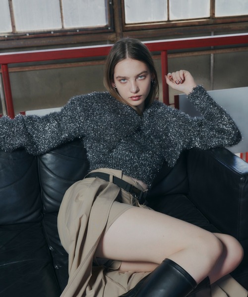 新品・64,900円・訳☆MORABITO SPELL/黒ラメニットプルオーバー VIOLETTA（ヴィオレッタ）の「ビックカラーラメニットトップス（ニット