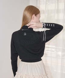 lace up ribbon turtle knit/袖口レースアップタートルニット