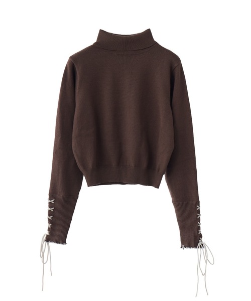 レースアップタートルニット idem（イデム）の「lace up ribbon turtle knit/袖口レースアップ
