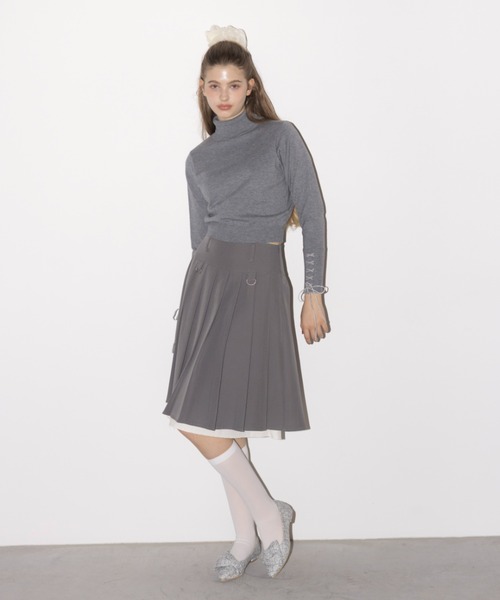 lace up ribbon turtle knit/袖口レースアップタートルニット（ニット