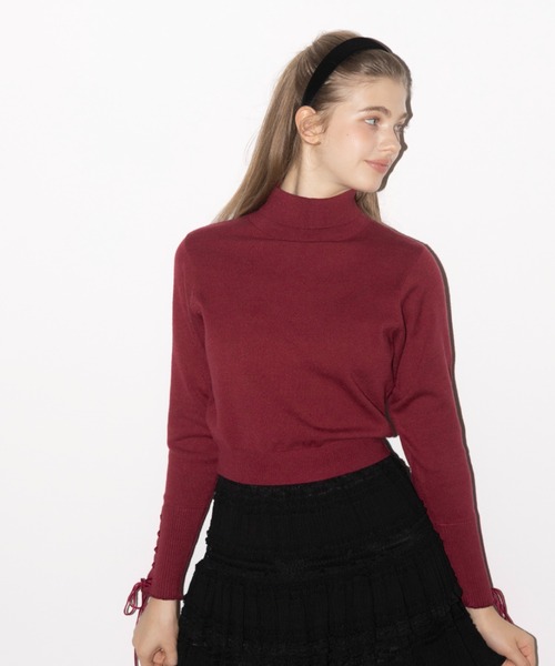 lace up ribbon turtle knit/袖口レースアップタートルニット（ニット