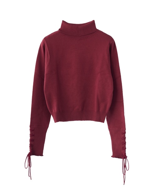 lace up ribbon turtle knit/袖口レースアップタートルニット（ニット