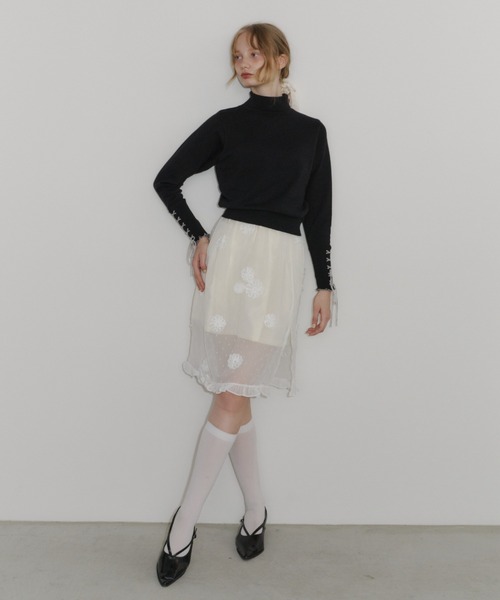 lace up ribbon turtle knit/袖口レースアップタートルニット（ニット