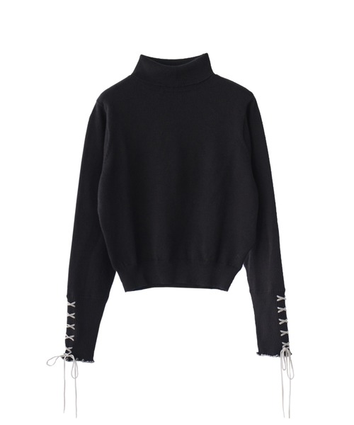 lace up ribbon turtle knit/袖口レースアップタートルニット（ニット