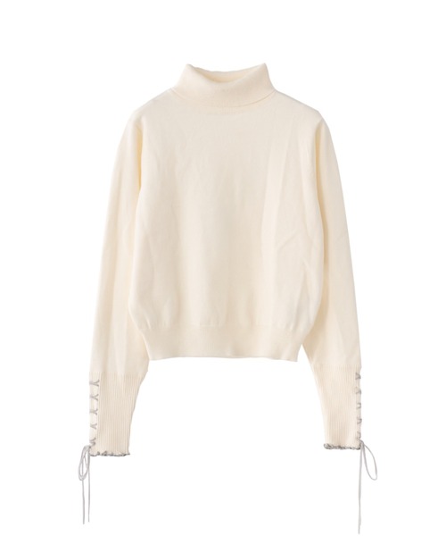 idem(イデム)の「lace up ribbon turtle knit/袖口レースアップタートルニット(ニット/セーター・レディース・ブラック/アイボリー/ブラウン・FREE)」の19枚目の写真